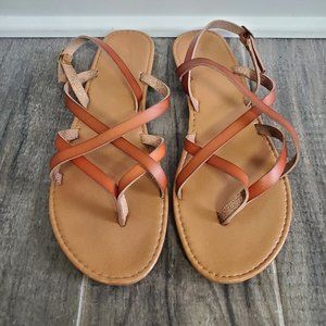 Strappy natural leather-looking sandals WORN ONCE size 10